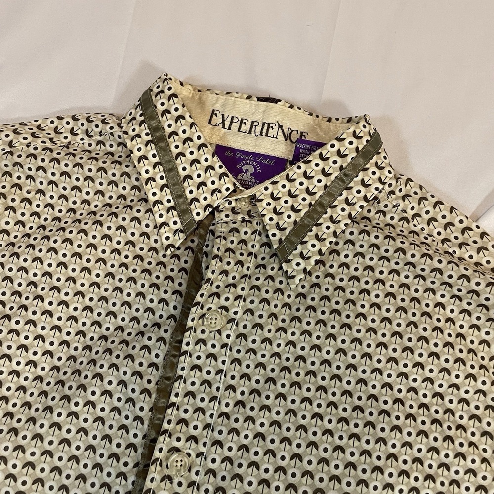 Vintage Jimi Hendrix Experience Olive Beige Button Shirt Birdseye Rock Mens Med